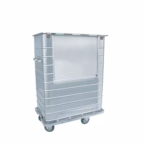 Chariot conteneur 760 l aluminium anodisé - nervuré 2 roues fixes 2 roues pivotantes Ø 200 mm