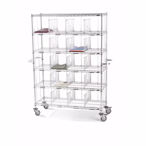 Chariot nominatif 16 casiers Hygirack 4 montants 1220 x 457 x 1780 mm - 4 roues pivotantes de Ø 125 mm