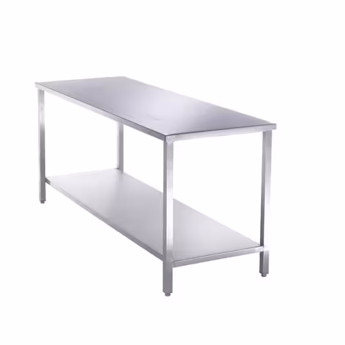 Table de tri et de pliage inox 2 plateaux équipée de 4 vérins de mise à niveau