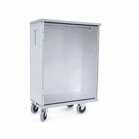 Chariot armoire alu 585 l 204P200DV 1/3 penderie 2/3 étagère 2 roues fixes 2 pivotantes à frein 200 mm - poignées guidage