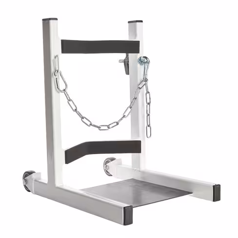 Support au sol doté de 2 roulettes pour stockage de bouteilles de 5 à 20 L avec chainette anti chute - 1 unité