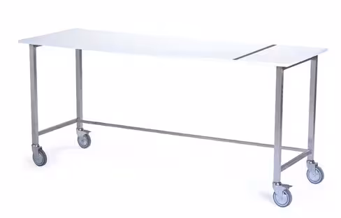 Table de tri et de pliage 2 plateaux mélaminés châssis inox 4 roues pivotantes Ø 125 mm dont 2 à frein