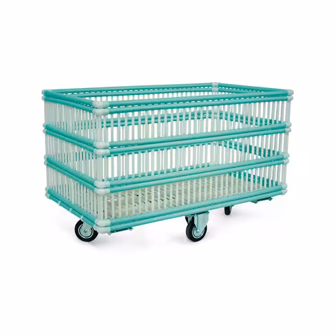 Chariot polypropylène moplen 555 L - 4 roues pivotantes Ø 125 mm - hors tout 1340 x 750 x H.840 (h)