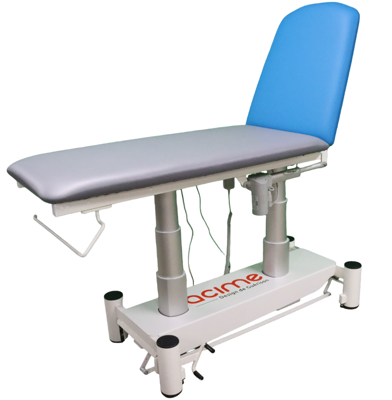 Divan hauteur variable électrique sur colonne Dua Electra l. 62 cm - 2 sections - assise grise