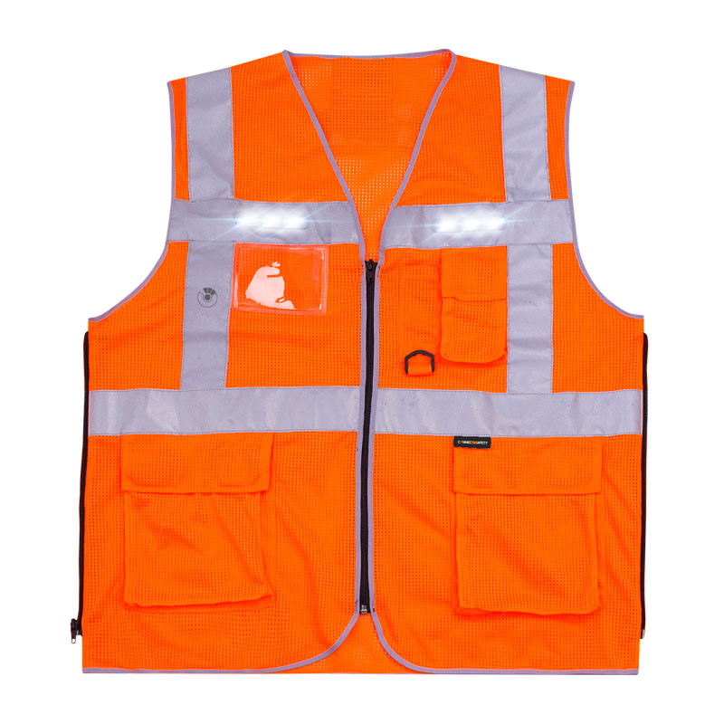 Gilet haute visibilité à LED - Modu Led - T2S - 11 led - réglable avec batterie - orange fluo - taille 1