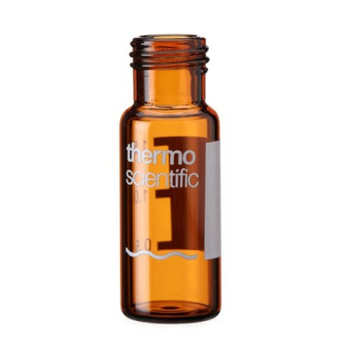 Flacon à bouchon vissé à filetage court 9 mm en verre ambré de 2 ml, fond plat x100