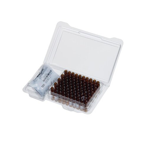 Kit flacons SureStop verre ambré 2 ml à visser à filetage court et bouchons à vis silicone blanc / PTFE rouge x100