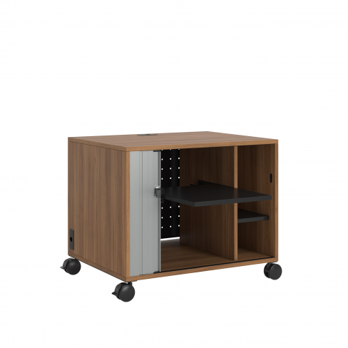 Desserte technique mobile Fliptop Twin - ébénisterie - 67 x 80 cm - rideau gris alu