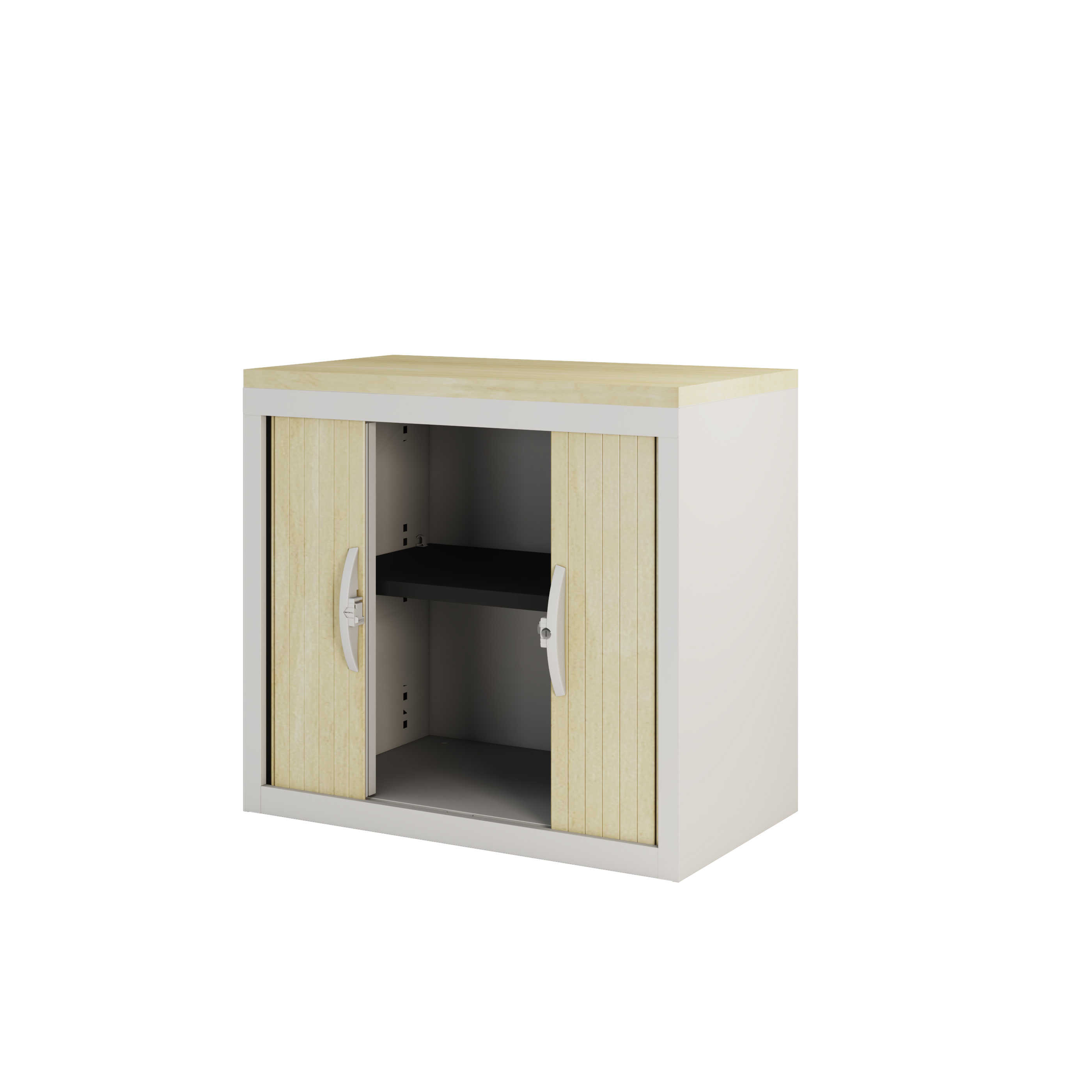 Armoire hauteur bureau métallique Epure - l. 80 cm - 1 tablette et 1 coiffe - fermeture rideaux