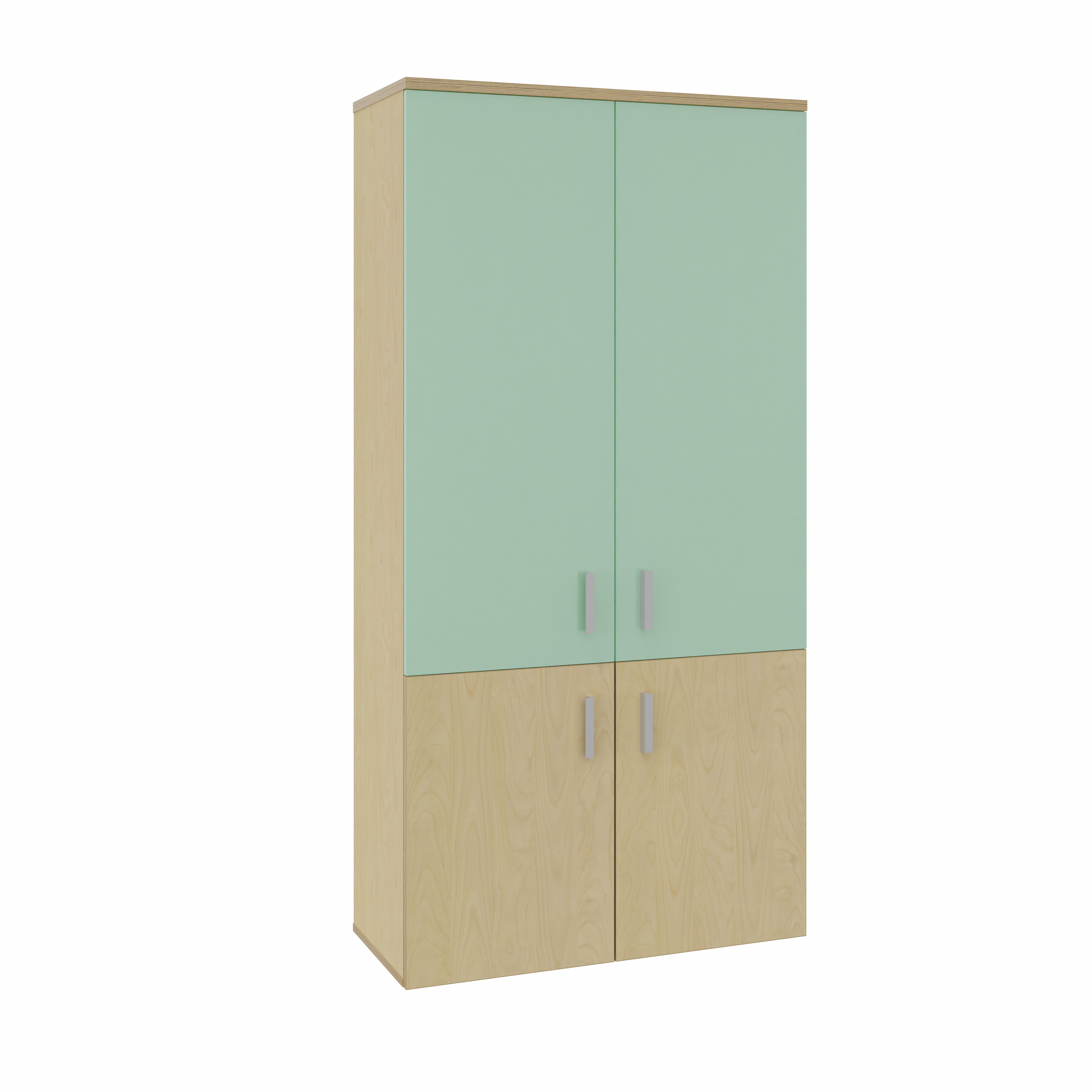 Bibliothèque mélaminé Arial - h. 202,1 x l. 100 cm - 4 tablettes - portes battantes - haut vitré