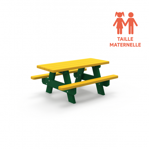 Table de pique-nique en plastique recyclé -Taille T2 - Hauteur assise 31 cm - coloris Pigmentek