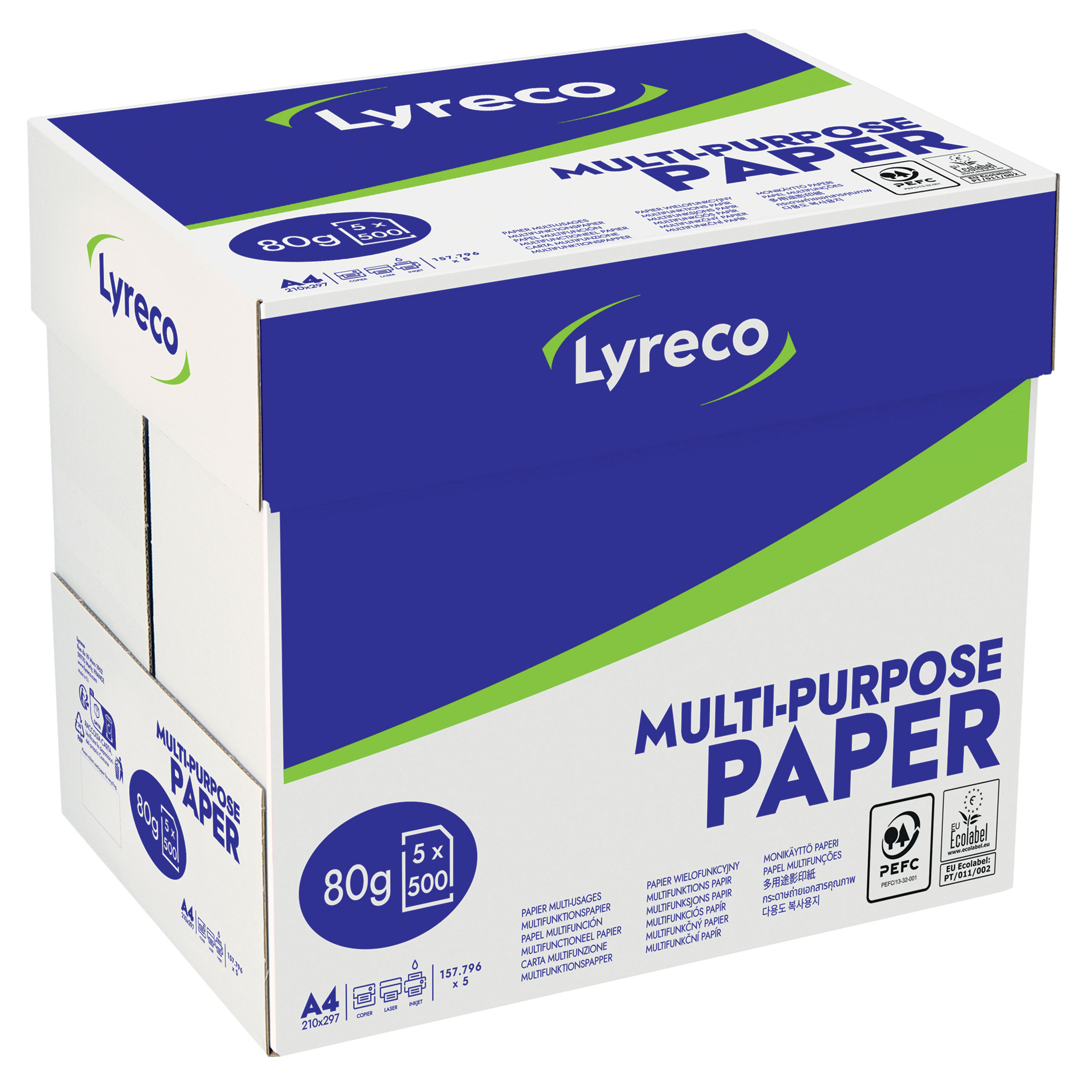 Papier blanc A4 - Lyreco - 80 g- 5 ramettes 500 feuilles - Blancheur 161 CIE