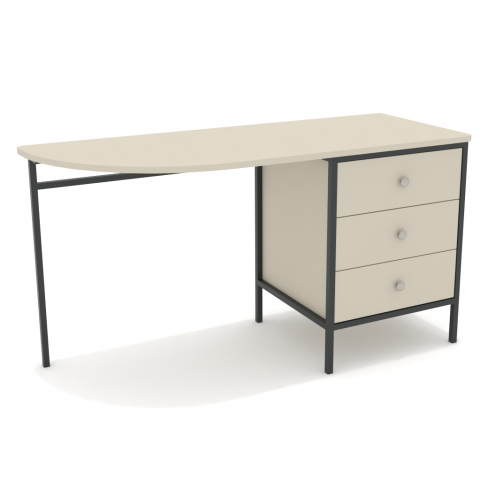 Commode bureau Evimetal droite - 138,5 x 54 cm - plateau quart de lune - structure métallique