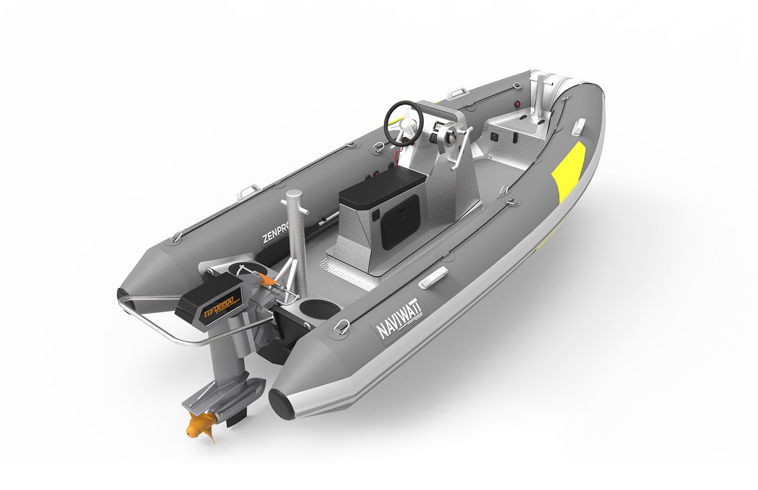 Embarcation semi-rigide coque aluminium énergie électrique Naviwatt ZenPro 460 - Torqeedo cruise 12.OR 12 kW - batterie