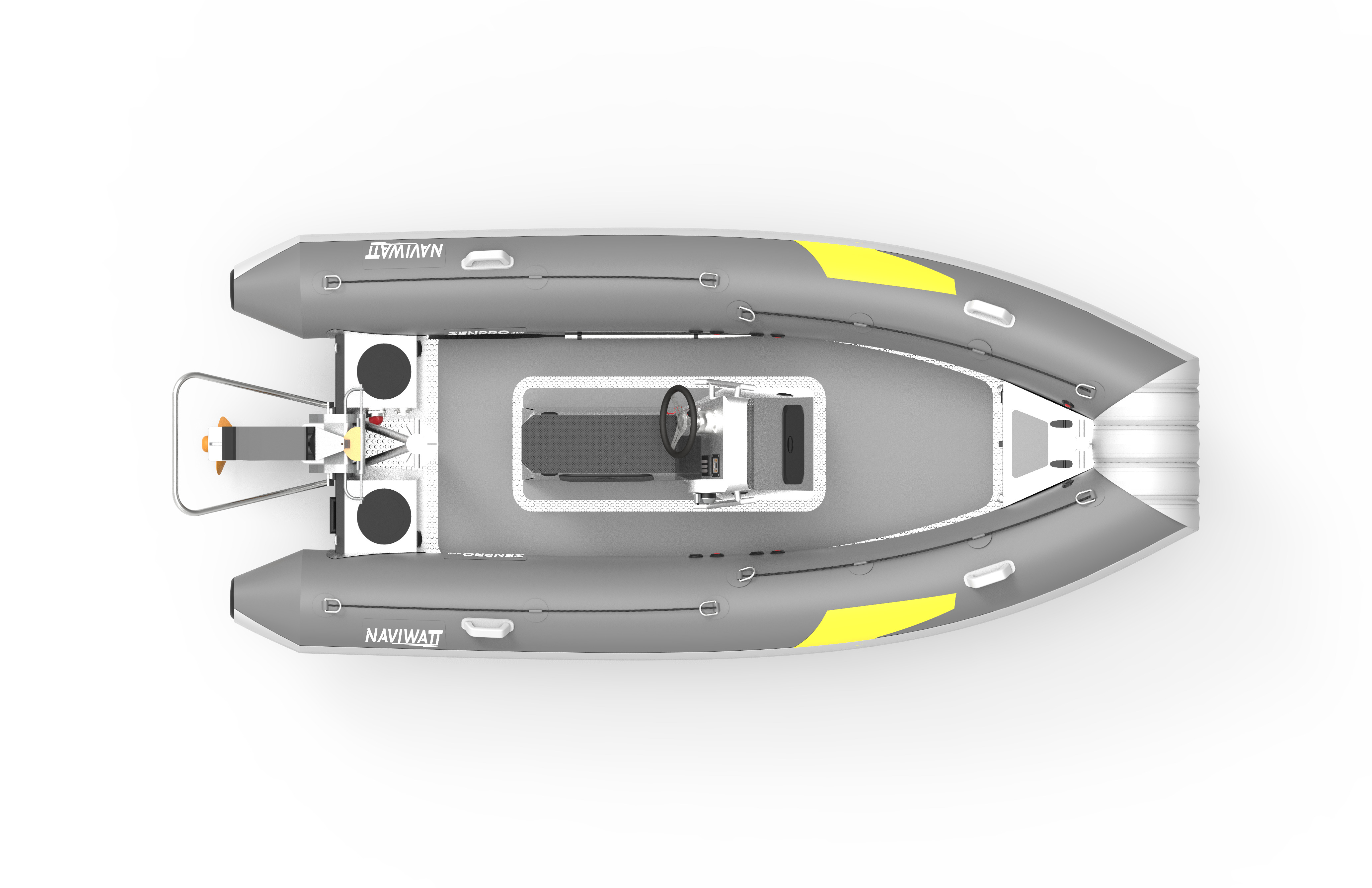 Embarcation semi-rigide coque aluminium énergie électrique Naviwatt ZenPro 460 - Torqeedo cruise 12.OR 12 kW - batterie