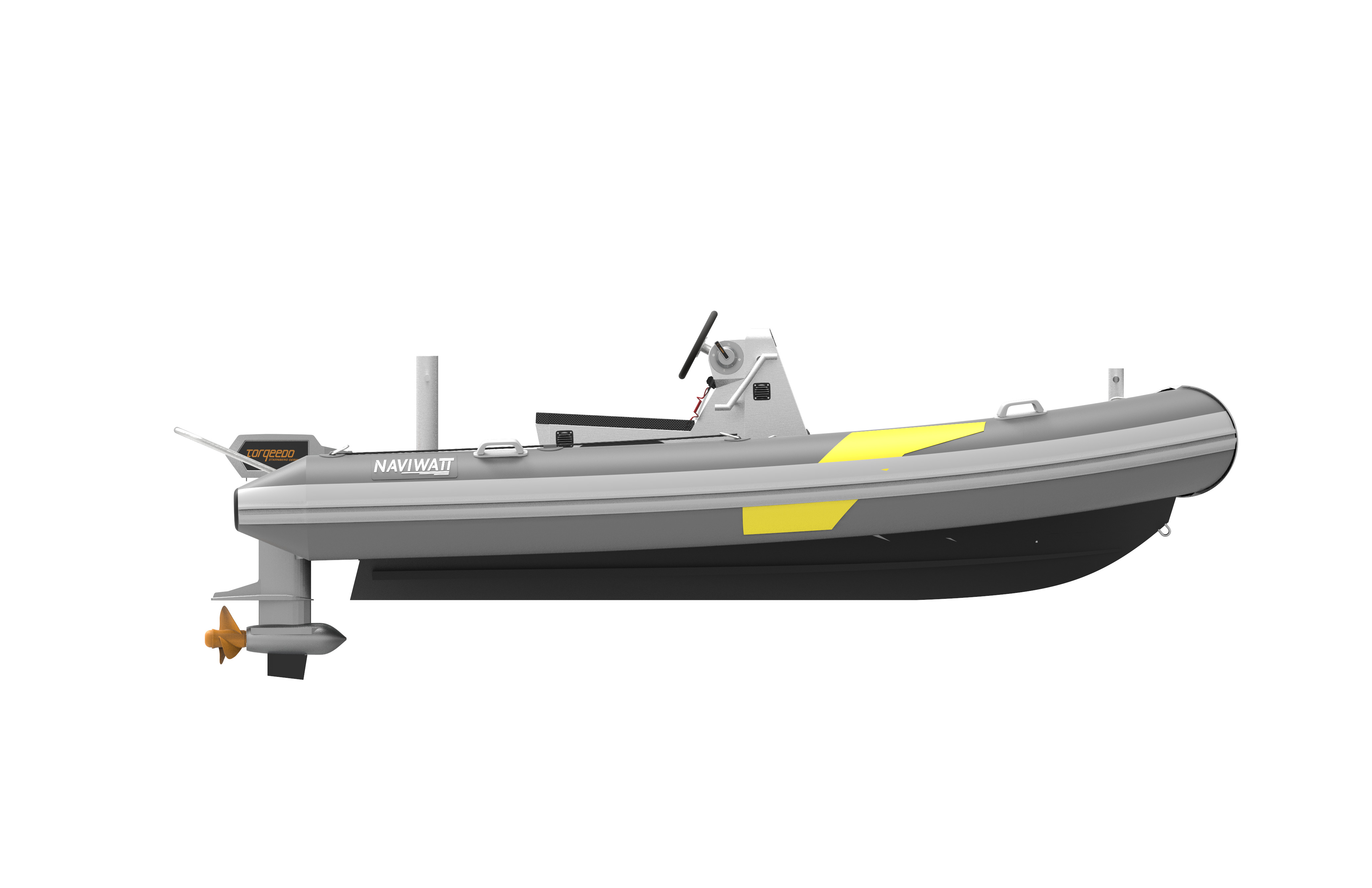 Embarcation semi-rigide coque aluminium énergie électrique Naviwatt ZenPro 460 - Torqeedo cruise 12.OR 12 kW - batterie