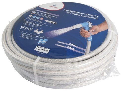 Tuyau d'eau avec lance et raccords - 2 x 18 mm - l. 15 m - blanc