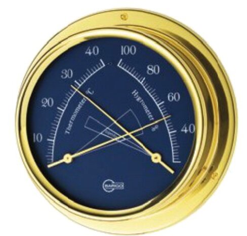 Thermomètre hygromètre laiton fond bleu 100 mm