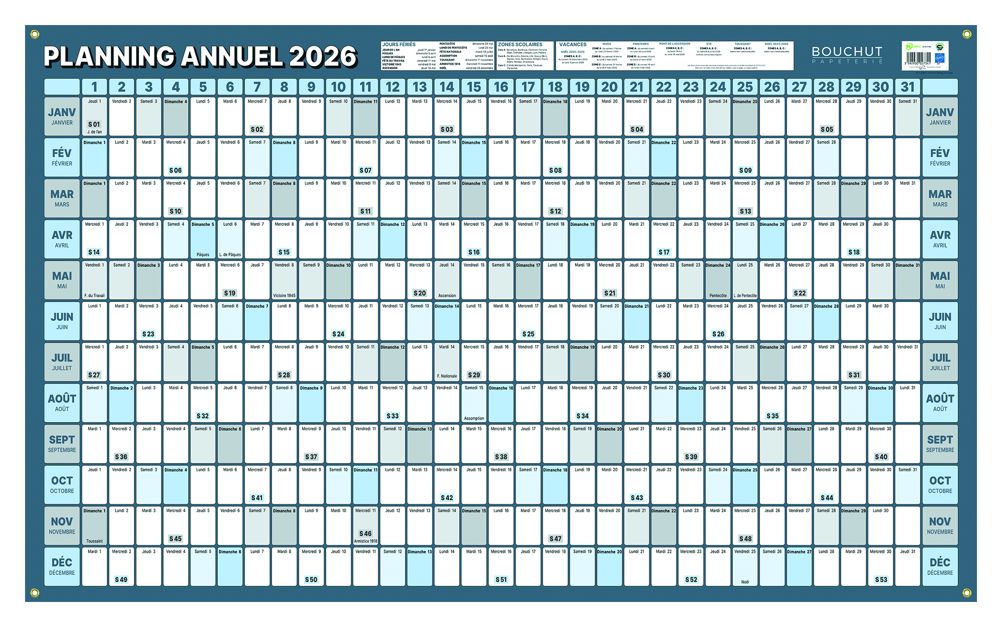 Planning annuel 2025 - 12 mois - 60 x 99 cm