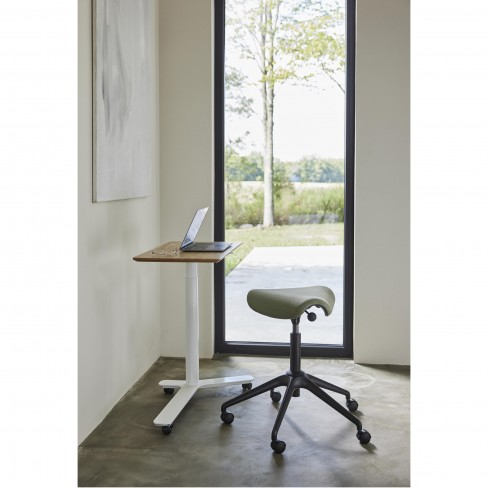Table de consultation Float Mini - réglage en hauteur - plateau bambou - piétement blanc