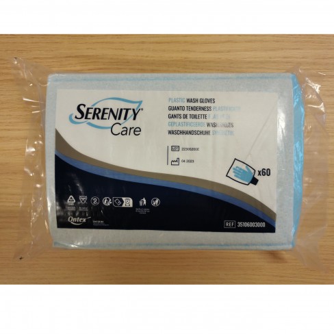 Gant de toilette plastifié imperméable Serenity Care - 23 x 15cm - 1 carton de 1200 unités