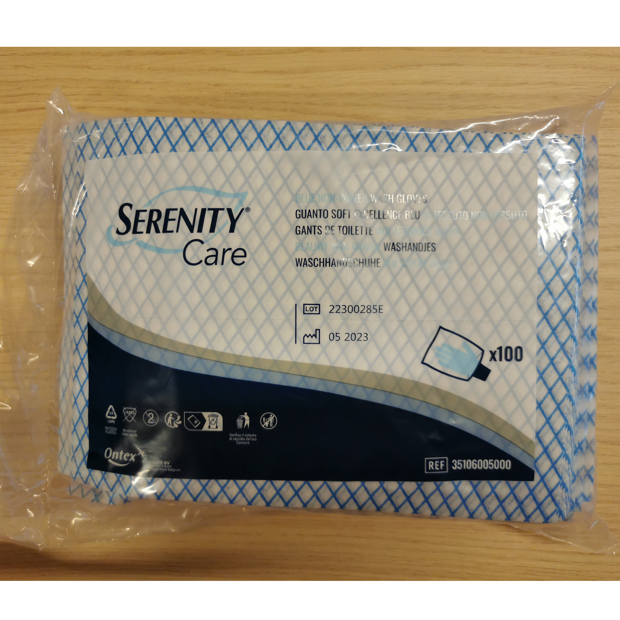 Gant de toilette Serenity Care non-tissé 40g/m² - 1 palette de 36 000 unités