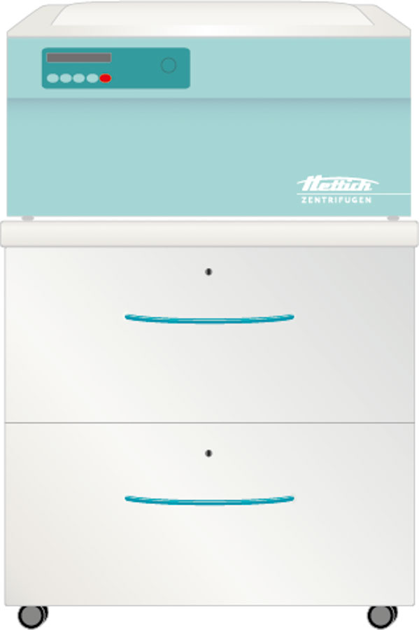 Meuble sur roulettes avec freins autobloquants avec 2 tiroirs-centrifugeuses Rotofix et Universal -hauteur 55cm