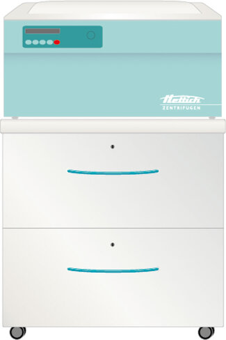 Meuble sur roulettes avec freins autobloquants avec 2 tiroirs-centrifugeuses Rotofix et Universal -hauteur 55cm