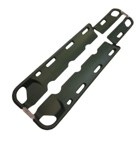 Civière de relevage compatible rayons X -vert armée - 159 kg polyéthylène haute densité - 3 sangles de maintien 2 parties