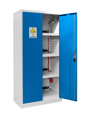 Armoire Simple Paroi 2 Portes Hautes, 4 étagères Racks , 1 Détecteur Wifi, 1 Extincteur - Coloris Bleu