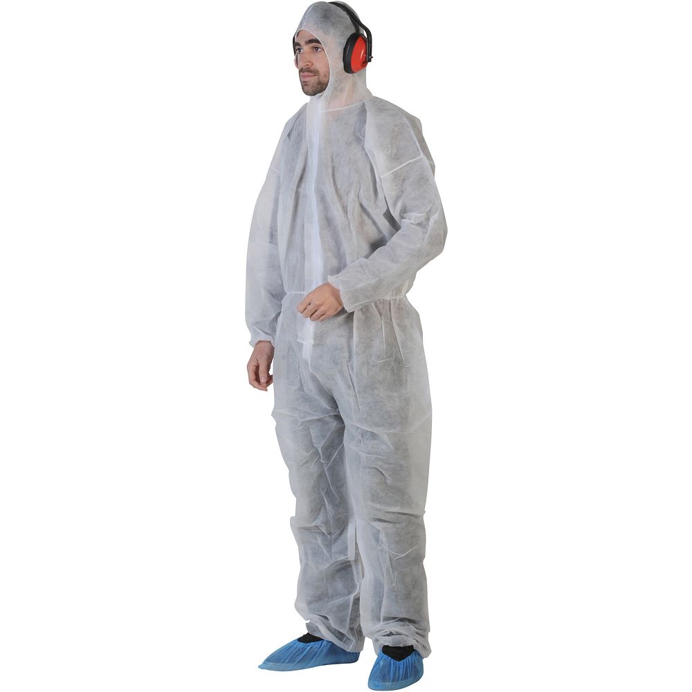 Combinaison à cagoule en PP blanc, fermeture à glissière, 40 g/m², taille XL x 50