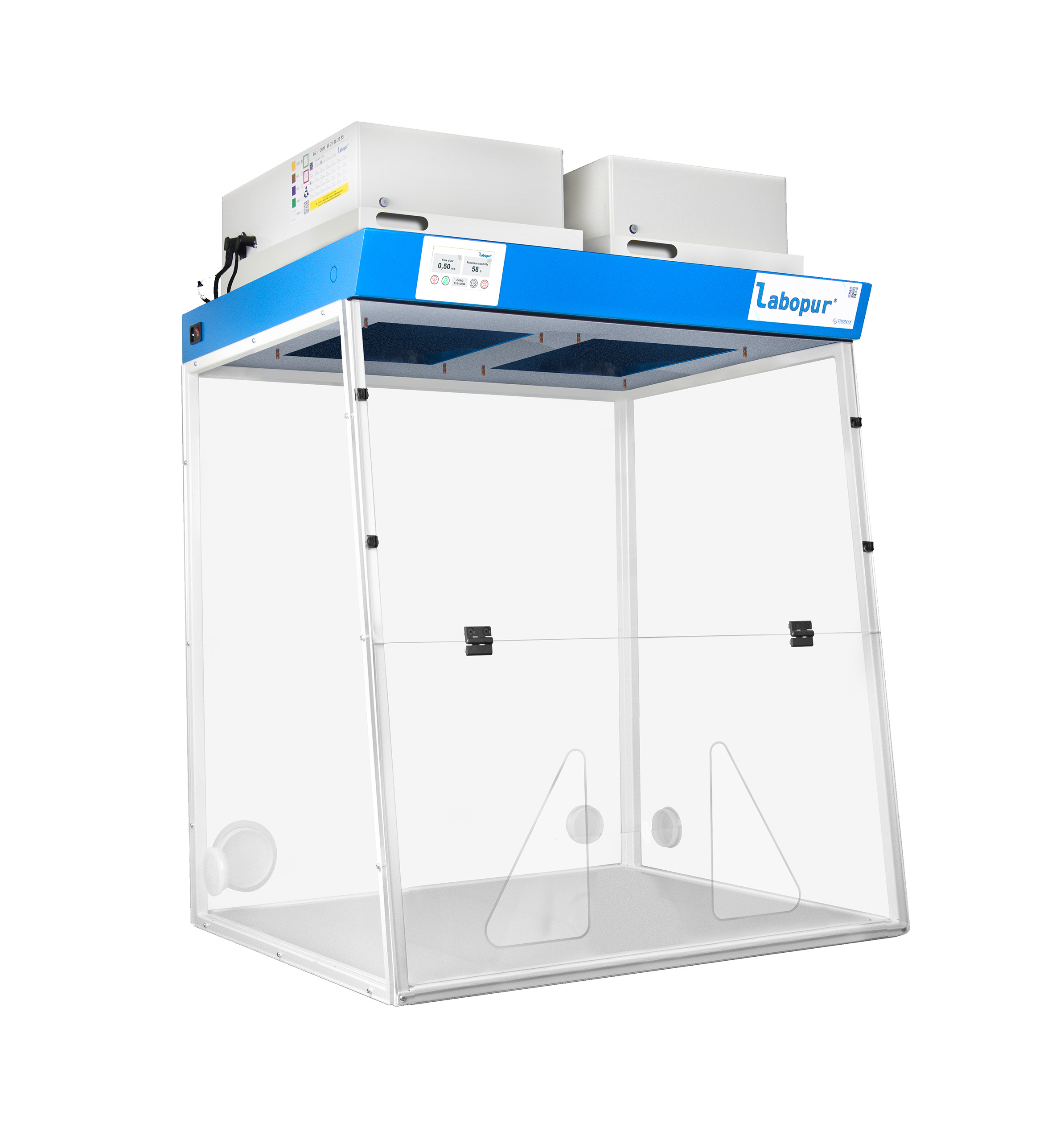 Hotte classe 1 à filtration 900mm 2 colonnes nfx15-211 avec plan de travail-rétention à compléter d'équipements