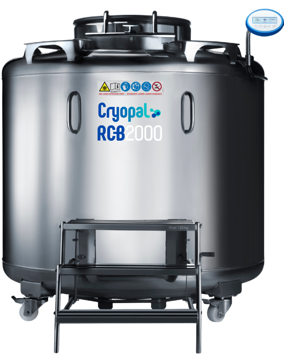 Cryoconservateur gaz RCB 2000 avec indicateur de niveau et température CRYOMEMO et remplissage automatique
