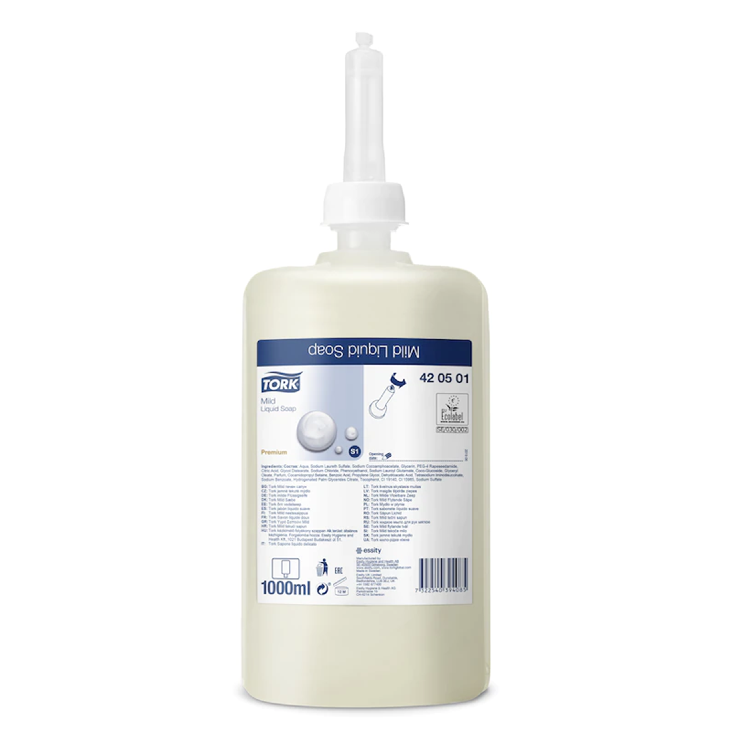 Savon liquide doux - S1 Tork - Ecolabel parfum frais - carton de 6 x 1 l