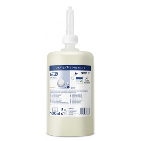 Savon liquide doux - S1 Tork - Ecolabel sans parfum - carton de 6 x 1 l