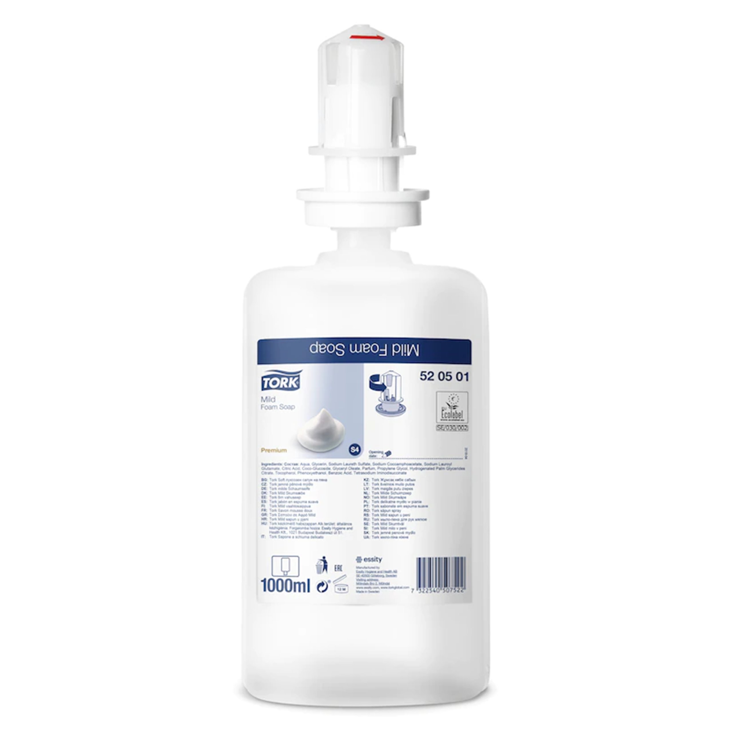 Savon mousse doux - S4 Tork - parfum frais - Ecolabel - carton de 6 x 1 l