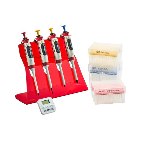 Micropipette Axypet Pro (Kit 0,5-10 µl, 20-200 µl, 100-1000 µl) et un portoir (6 positions)
