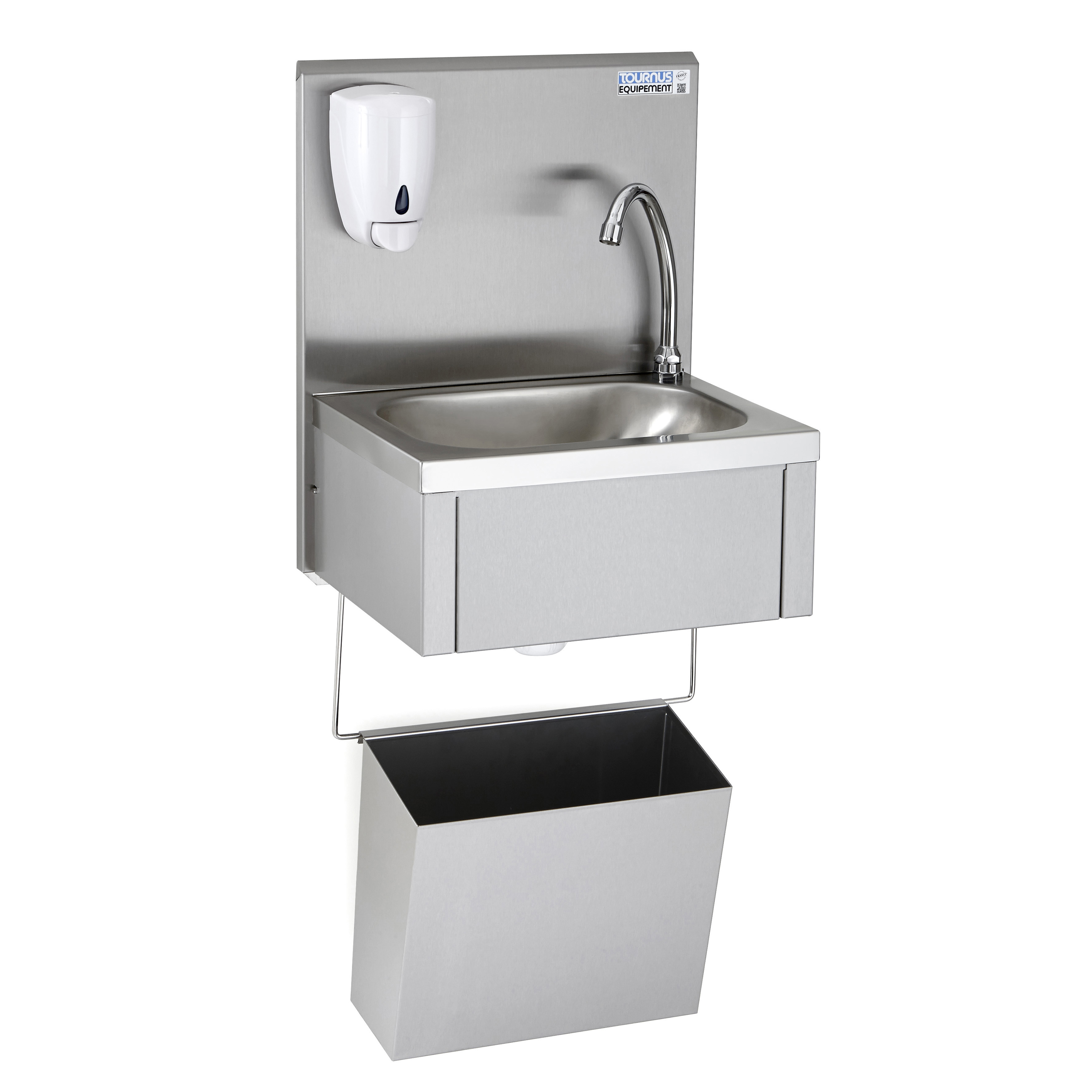 Lave mains mural GC avec dosseret commande fémorale H540 + savon + corbeille
