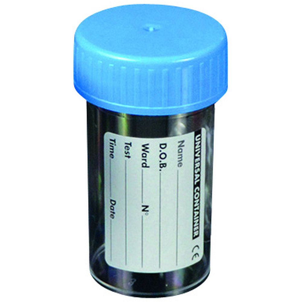 Flacon 60 ml stérile avec couvercle rouge et étiquette x 400