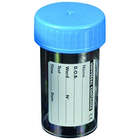 Flacon 60 ml stérile avec couvercle rouge et étiquette x 400