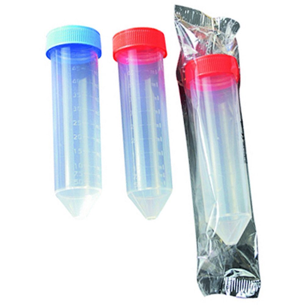 Tube à centrifuger gradué capuchon rouge zone dépolie 50 ml stérile en emballage individuel x 600