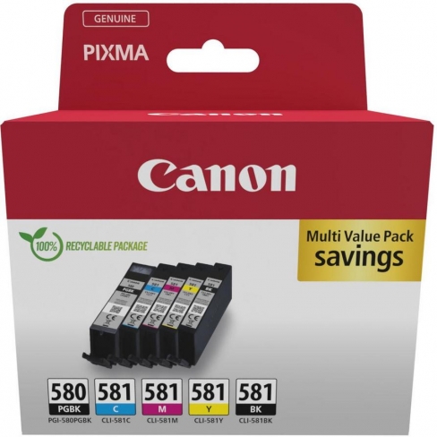 Pack de 5 cartouches d'encre Canon 2078C008 noir-jaune-cyan-magenta-noir pigmenté