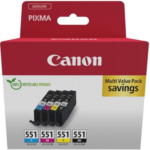 Cartouche d'encre Canon CLI551 - 6509B008 - noir et 3 couleurs - le pack