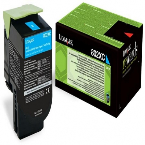 Toner laser extra longue durée Lexmark 802XC-80C2XC0 - cyan - l'unité