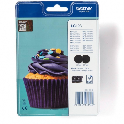 Cartouche d'encre Brother LC123BKBP2 - noir - lot de 2