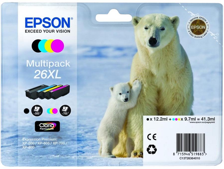 Cartouche d'encre Epson Multipack Ours Polaire - C13T26364010 - Claria Premium XL - 4 couleurs - le pack