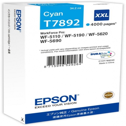 Cartouche d'encre Epson T7891 XXL C13T789240 - cyan - l'unité