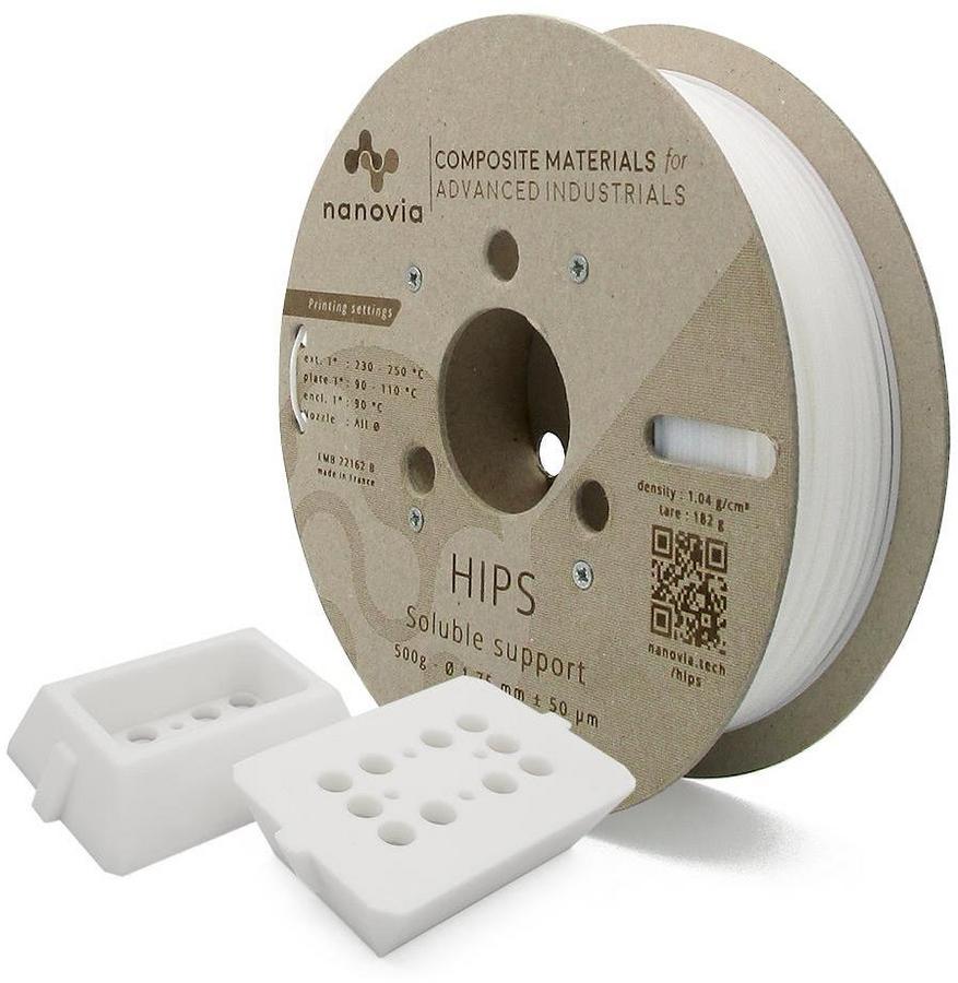 Filament 3 D HIPS Nanovia - 1,75 mm - blanc - 0,750 kg - l'unité