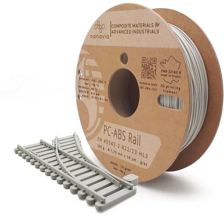 Filament 3 D PC-ABS Rail Nanovia - 1,75 mm - gris - 2 kg - l'unité