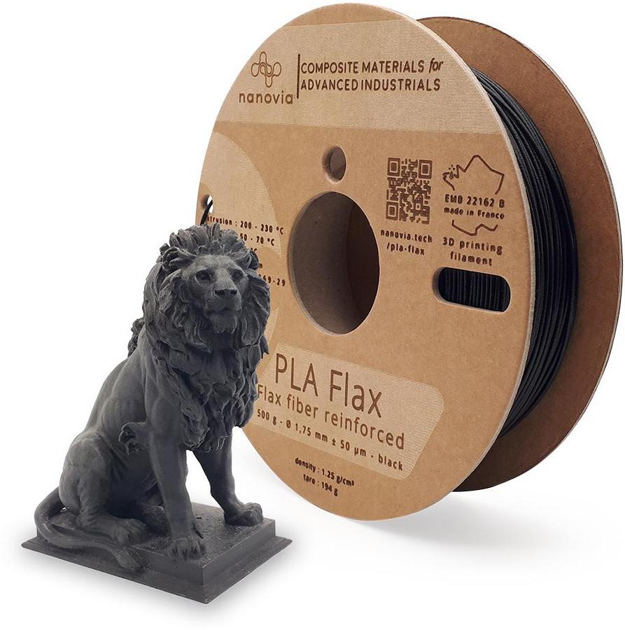 Filament 3 D PLA Flax Nanovia - 2,85 mm - noir - 2 kg - l'unité